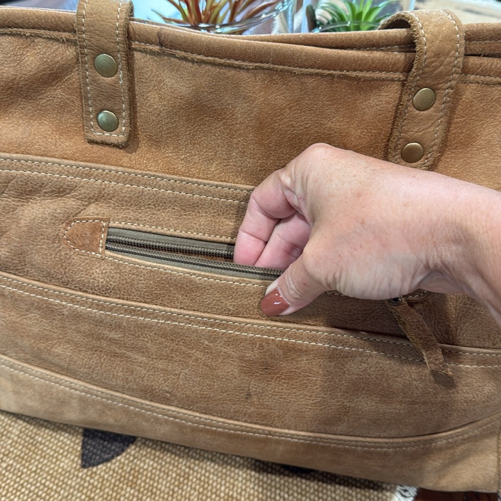 Cowhide and Tan Leather Tote - Picture 6 of 10